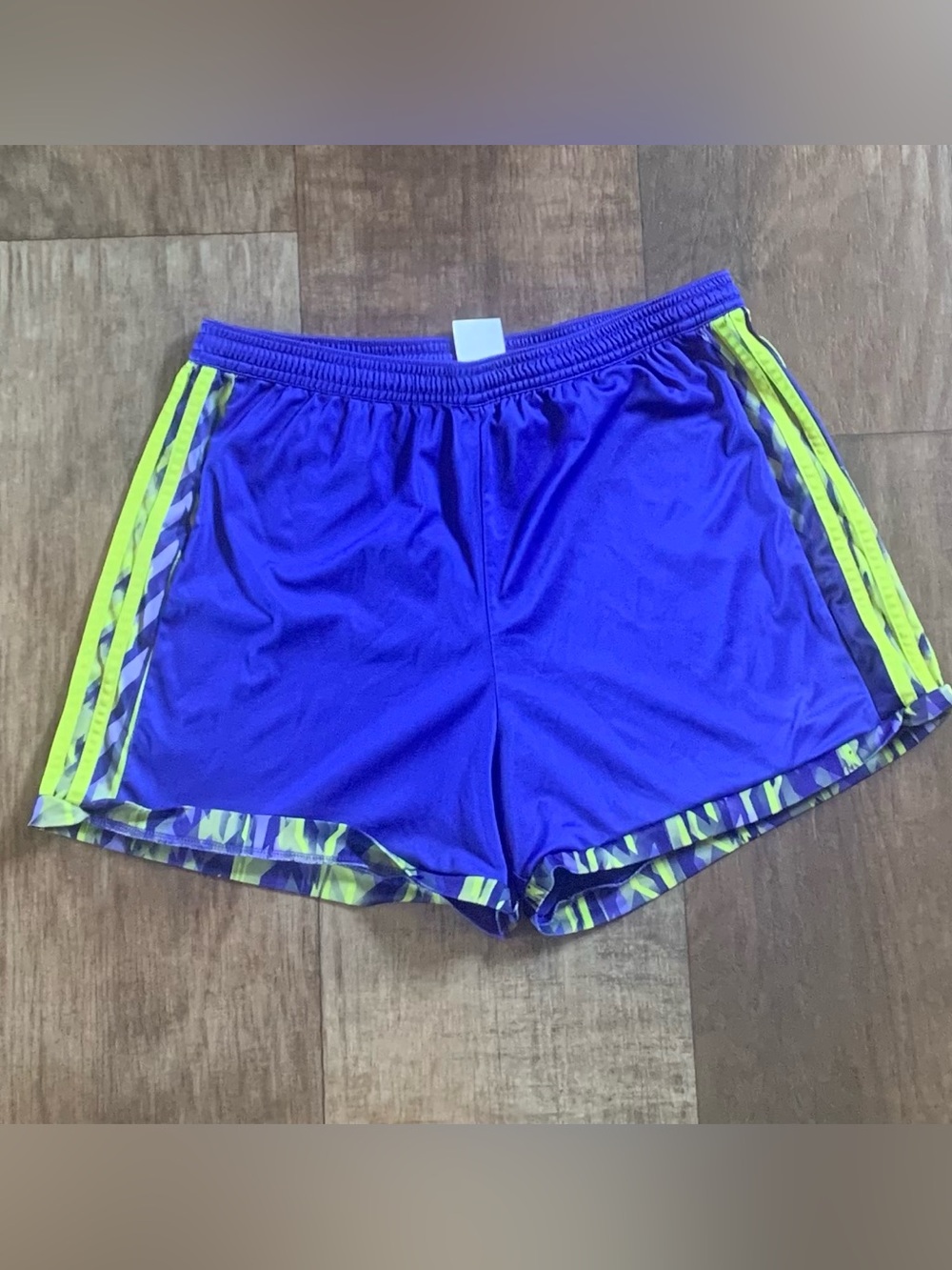 Adidas lime green and purple athletic shorts